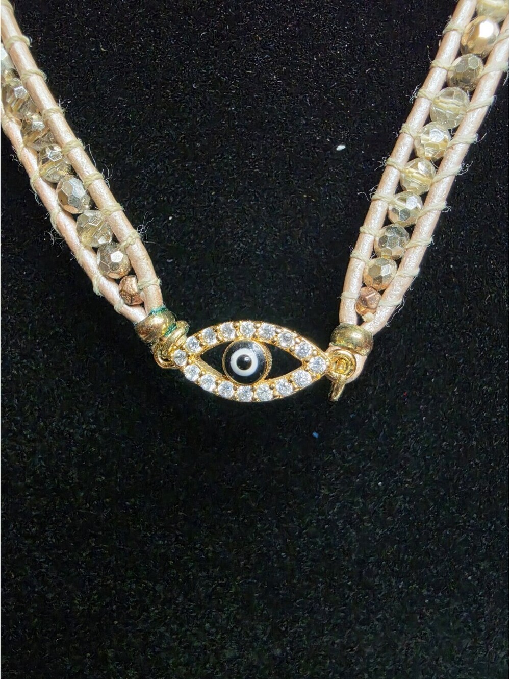 NAKAMOL Chicago Evil Eye Leather Wrap Necklace Beaded Crystal Boho Protection